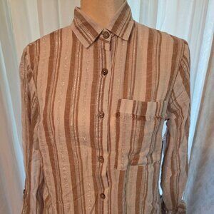 UNIQUE SPECTRUM Sparkle tan/white blouse size small